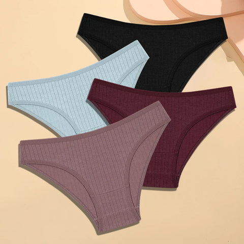 FINETOO Women's Cotton Striped Underwear - 4Pcs