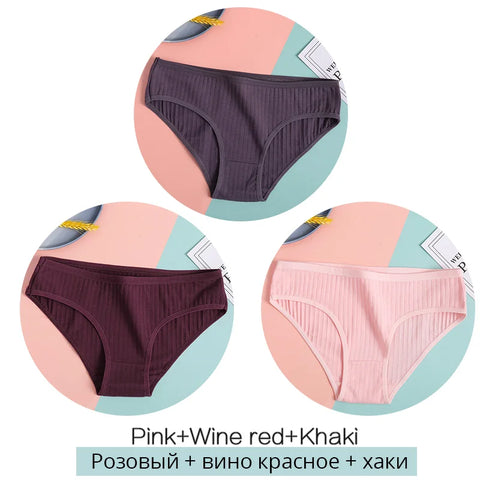 FINETOO Dames katoenen slipjes 3 stuks zachte gestreepte damesonderbroeken effen meisjes slips sexy dameslingerie M-XL comfortabel ondergoed 
