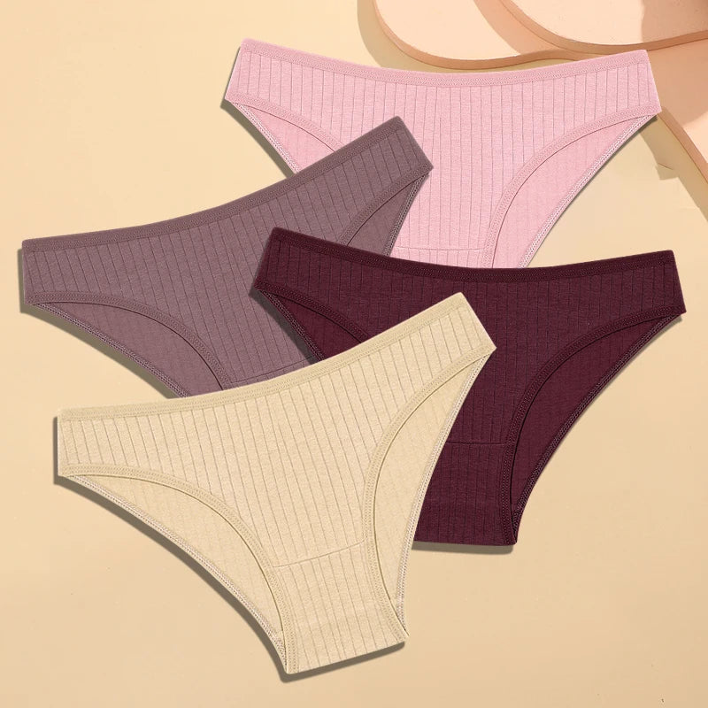 FINETOO Women's Cotton Striped Underwear - 4Pcs