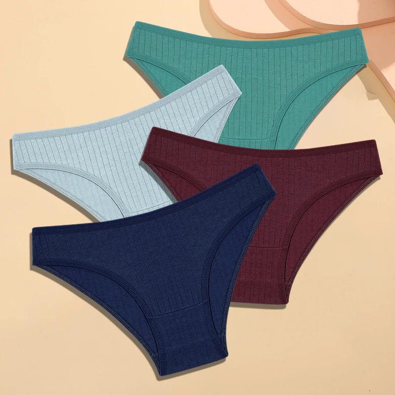 FINETOO Women's Cotton Striped Underwear - 4Pcs