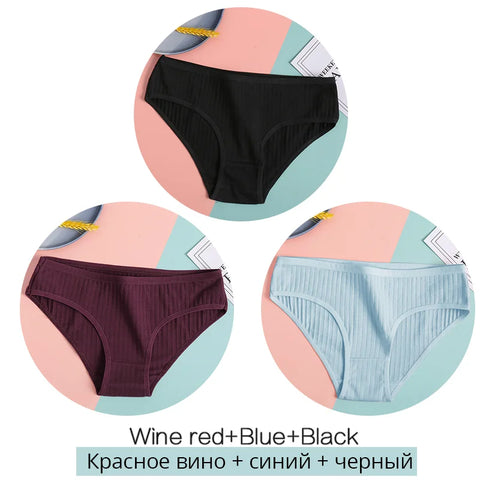 FINETOO Dames katoenen slipjes 3 stuks zachte gestreepte damesonderbroeken effen meisjes slips sexy dameslingerie M-XL comfortabel ondergoed 