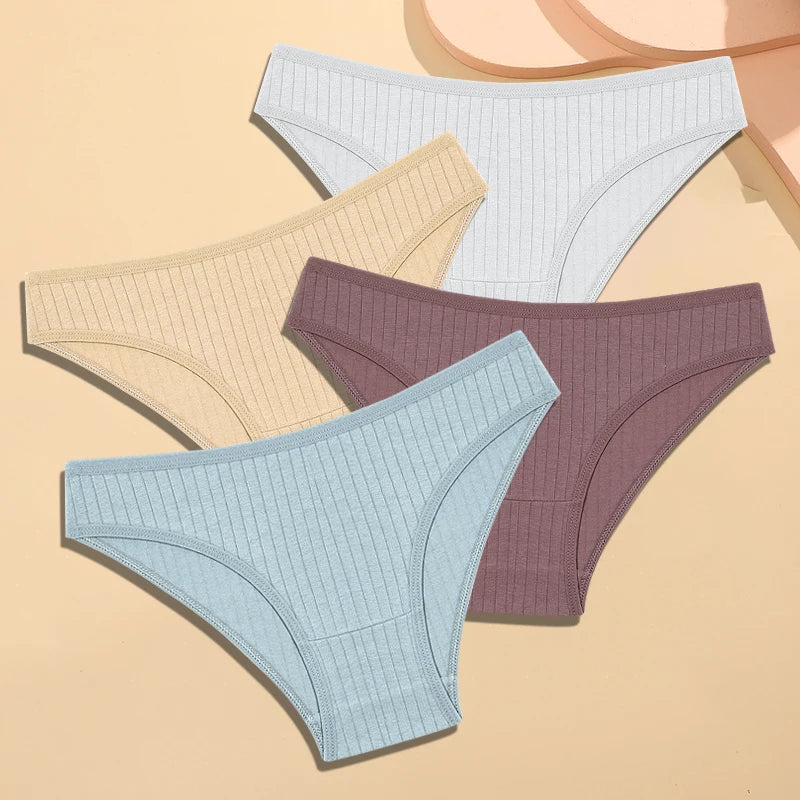 FINETOO Women's Cotton Striped Underwear - 4Pcs