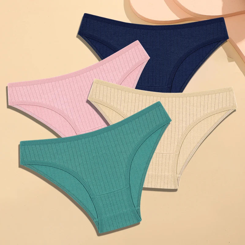 FINETOO Women's Cotton Striped Underwear - 4Pcs