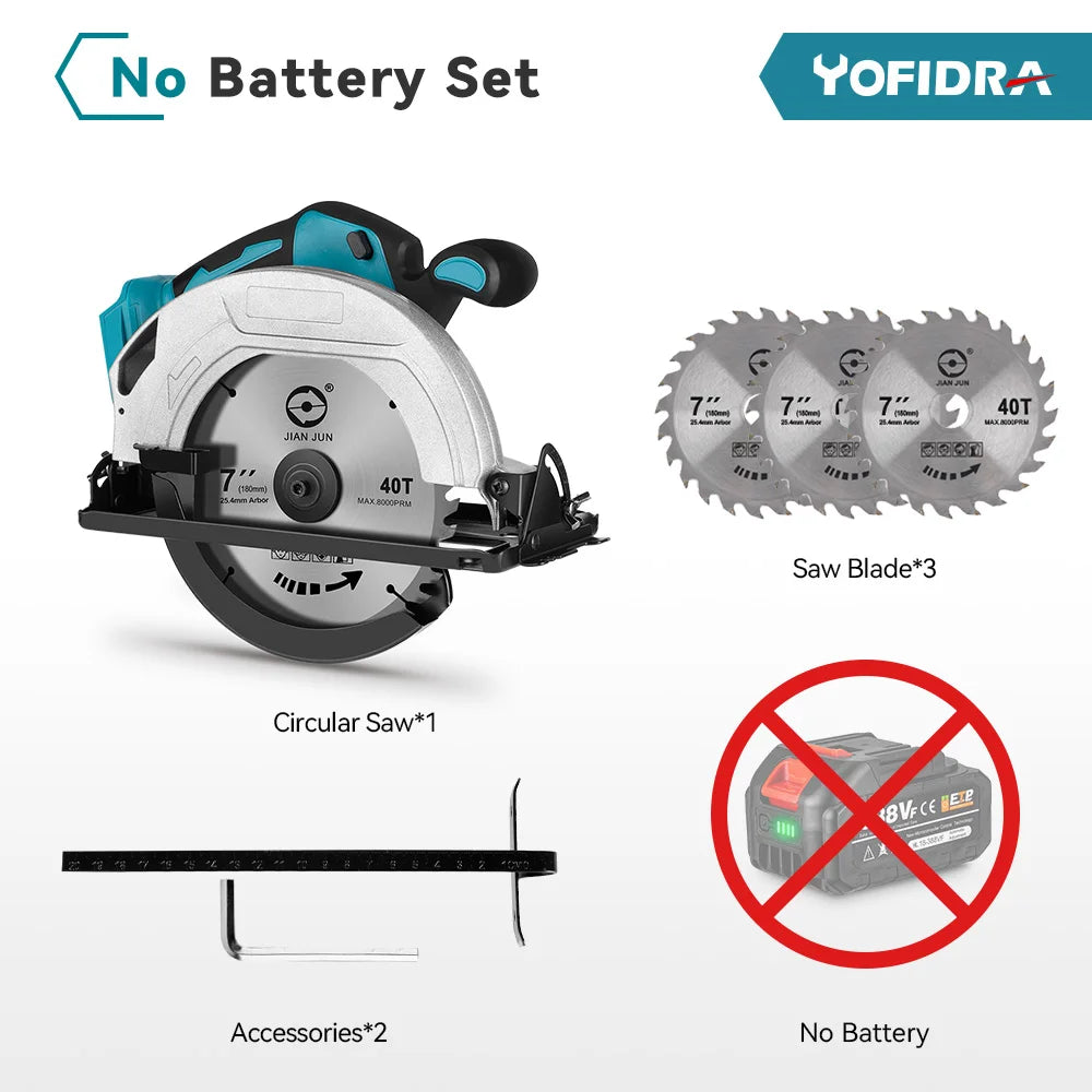 YOFIDRA 10800RPM 5/7 Zoll Elektrische Kreissäge Handheld Multifunktions Wiederaufladbare Schneidemaschine Für Makita Batterie Pin