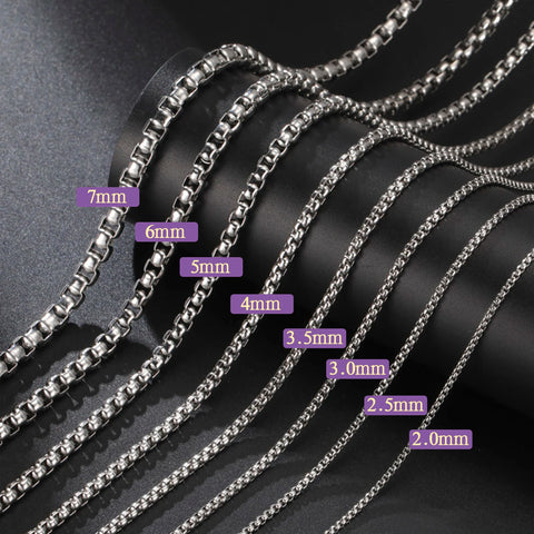 Skyrim Stainless Steel Gold Box Chain Necklace for Men and Women - Minimalist Punk Jewelry 2-7mm Thick