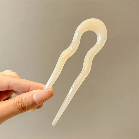 U-Shaped Tortoiseshell Hair Fork - Elegant Acrylic Hairpin for Women and Girls