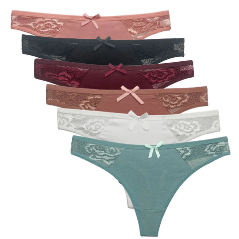5 PCS/Set Women Cotton Thongs Panties - Sexy Low Waist G-String Ladies Brazilian Lingerie