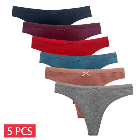 5 PCS/Set Women Cotton Thongs Panties - Sexy Low Waist G-String Ladies Brazilian Lingerie