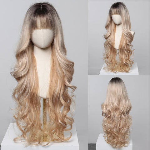 DropShipping EASIHAIR Long Blonde Ombre Synthetic Wigs for Women - Wavy High Density Cosplay Wig