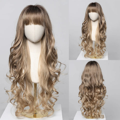 DropShipping EASIHAIR Long Blonde Ombre Synthetic Wigs for Women - Wavy High Density Cosplay Wig