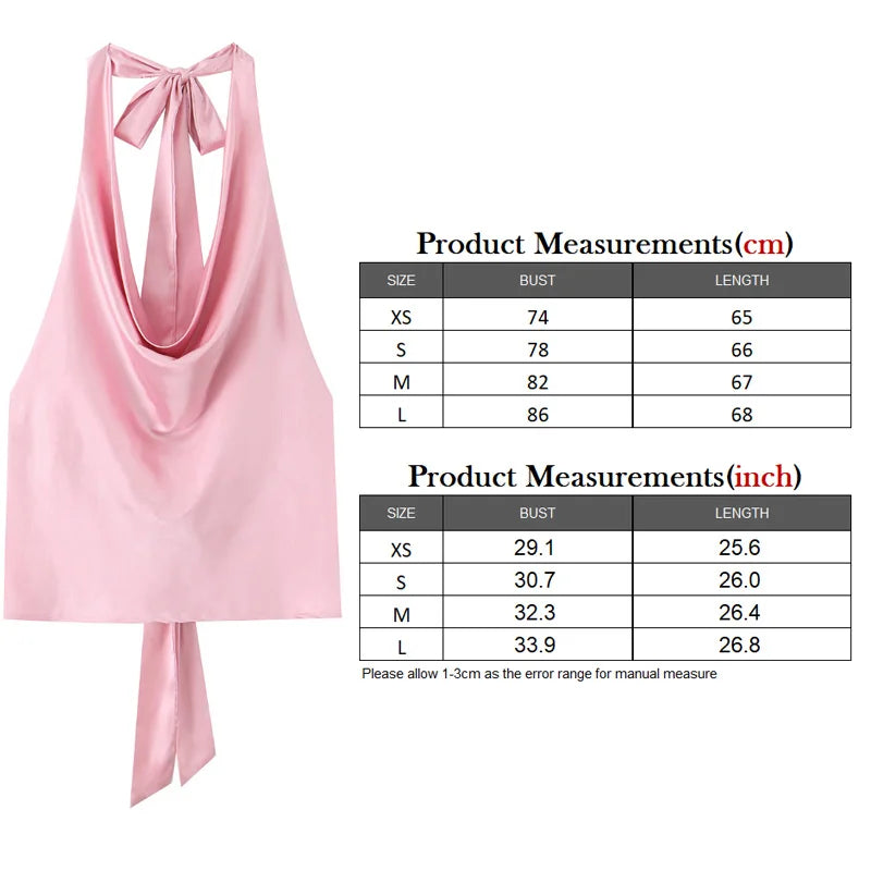 TRAF 2025 Spring Summer Women Fashion Hanging Neck Collar Silk Textured Top