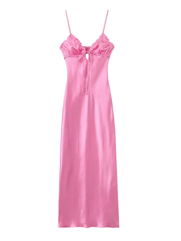 TRAF White Bow Tied Satin Sling Dress