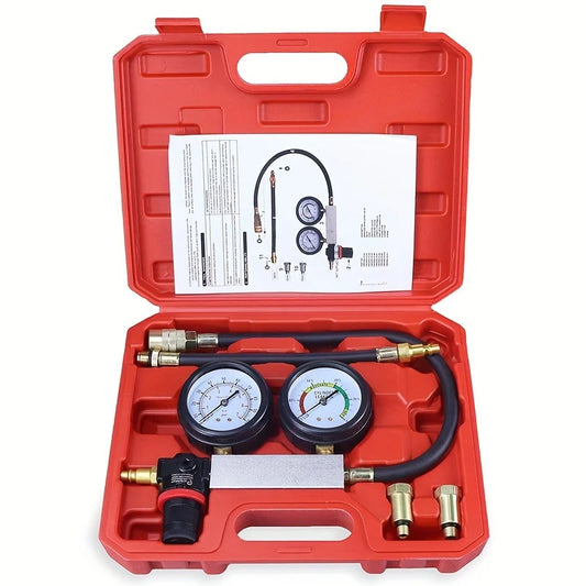 Car Cylinder Leak Down Tester TU-21 - Gasoline Engine Compression Tester Kit with Dual Gauge and Red Case