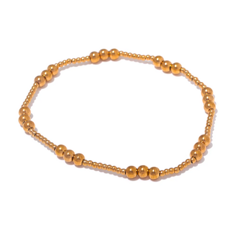 Yhpup Handmade Waterproof Stainless Steel Beads Bracelet for Men - Gold Color Jewelry