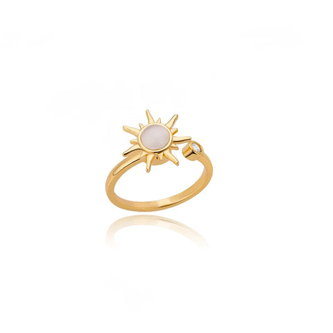 Zircon Rotatable Four Leaf Clover Anxiety Rings for Women - Stainless Steel Fidget Spinner Ring - Aesthetic Jewelry Gift
