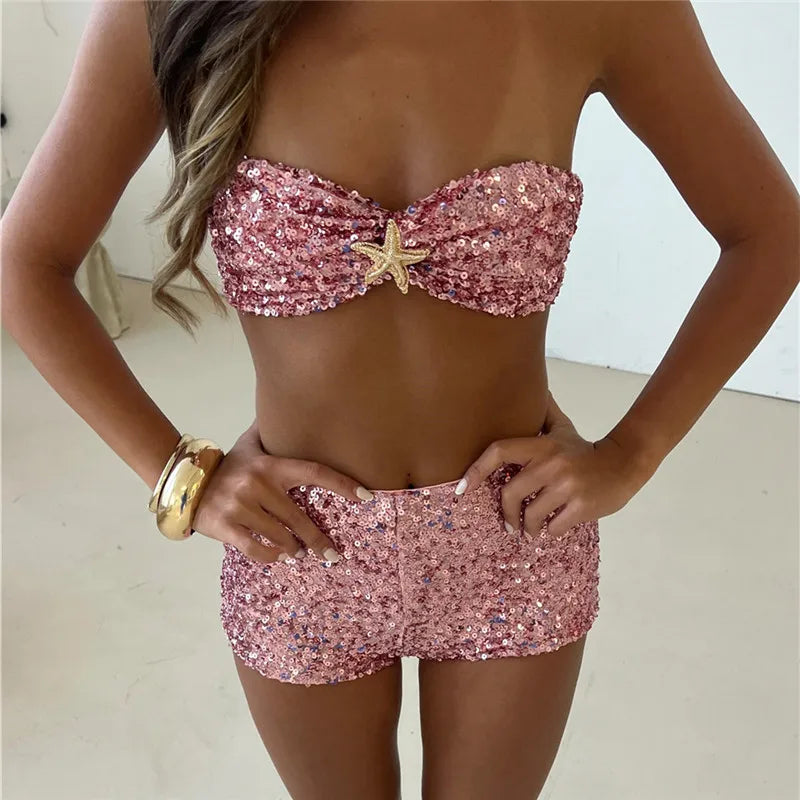 Hirigin Women Sequin 2 Piece Outfit