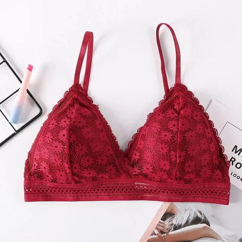 Floral Lace Bralette for Women - Push Up Wireless Lingerie with Removable Pads