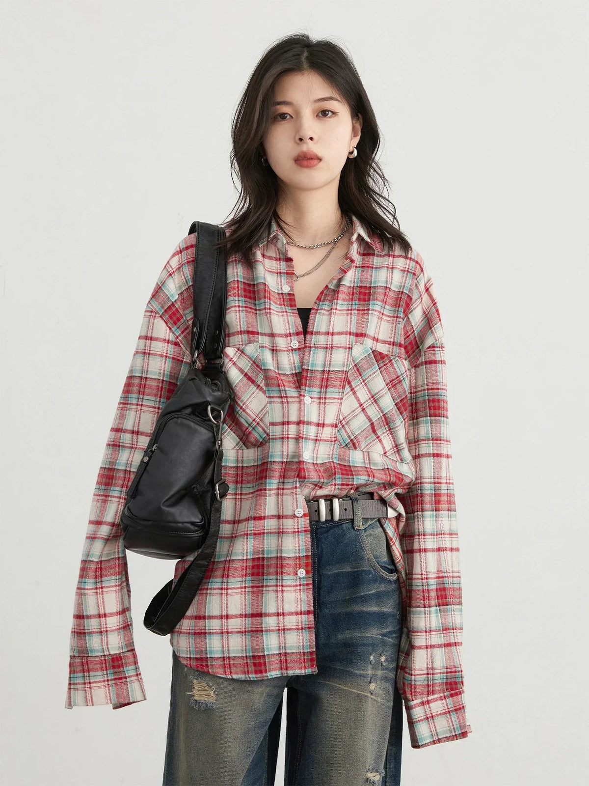CHIC VEN Women's Cotton Shirt - Retro Color Blocked Blouse
