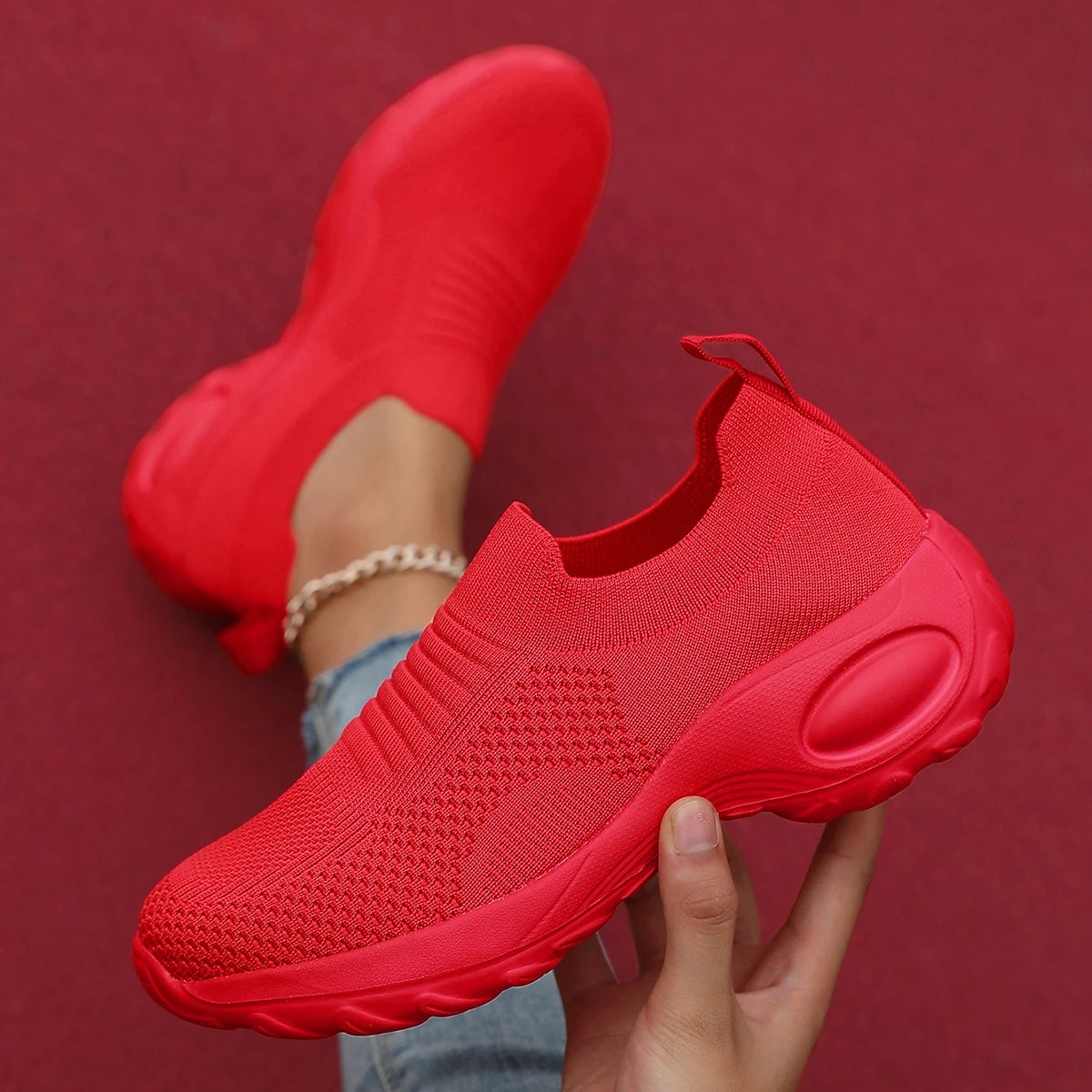 Rode casual sportschoenen voor dames 
