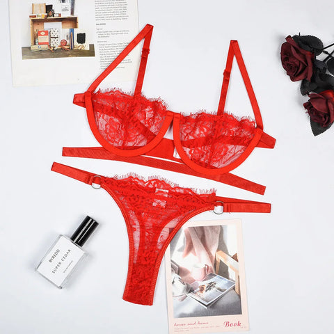 Fairy Embroidery Lace Transparent Lingerie Set for Women