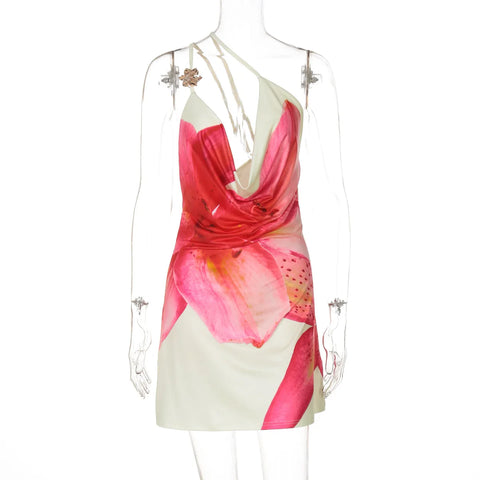 TARUXY Sexy mini-jurk met één schouder en print voor strandvakanties