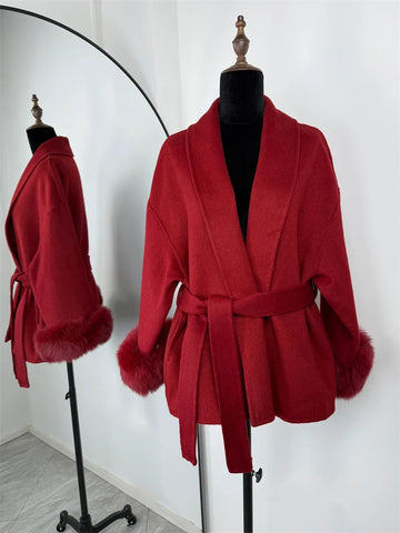 Tossy Fox Fur Wool Overcoat voor dames - Elegante dubbelzijdige wollen korte jas 2025