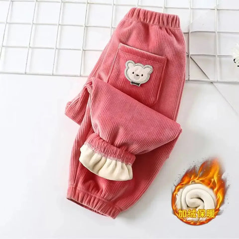 Kids Warm Pants with Cute Bear Print