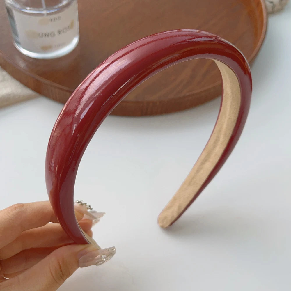Retro rode leren spons hoofdband - stijlvolle haarband voor vrouwen