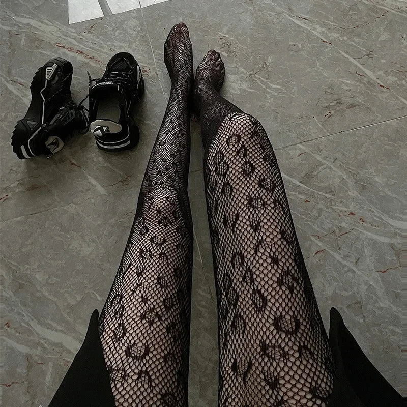 Black Spider Web Mesh Pantyhose for Women - Gothic Lace Fishnet Tights