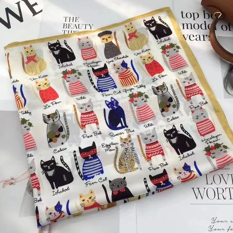 2024 Silk Cat Print Shawl Headscarf