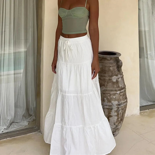 Hirigin Women Boho Long Skirt - Y2K High Waist Ruffle Pleated Maxi Skirt
