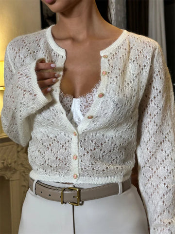 Tossy Summer Knitwear Hollow Out Cardigan voor dames - Casual Cropped Top