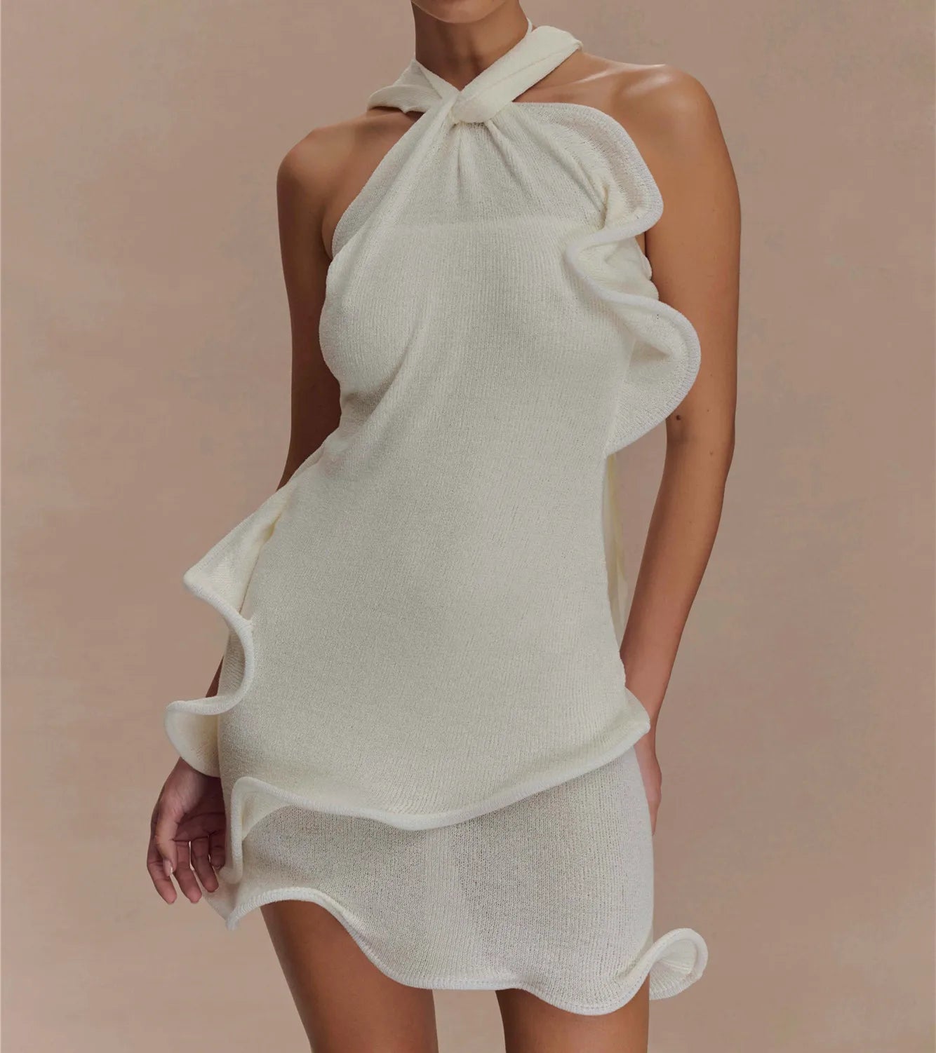 Hirigin Women Knitted Halter Mini Dress