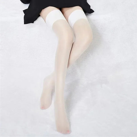 Women’s Pink Shiny Silky Thigh High Stockings - Elegant Over Knee Hosiery