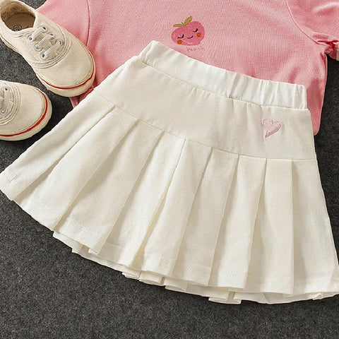 Kids Girls Pleated Culottes Skirt with Safety Pants