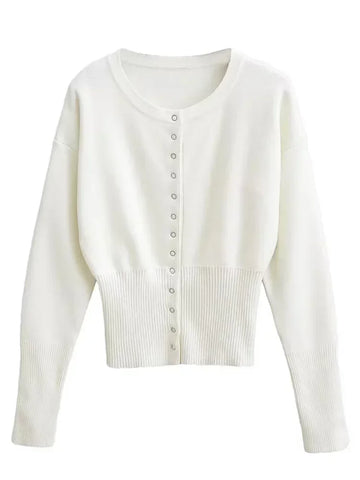 Tossy Autumn Fashion Knitwear Cardigan Top for Women - Ribbed Patchwork Slim Casual Cropped Inner Top
