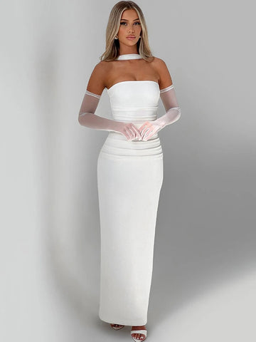 Mozision Sjaalkraag Strapless Sexy Maxi-jurk - Elegante Off-Shoulder Bodycon voor Vrouwen 