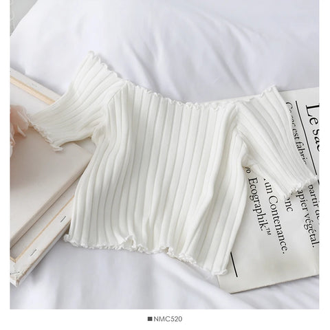 ITOOLIN Women Knitted Ruffles Hem Tops