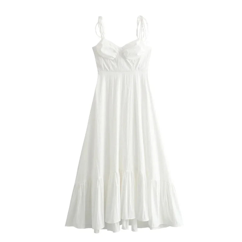 MUJER White Long Ruffle Slip Corset Dress for Women
