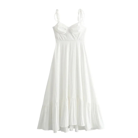 MUJER White Long Ruffle Slip Corset Dress for Women