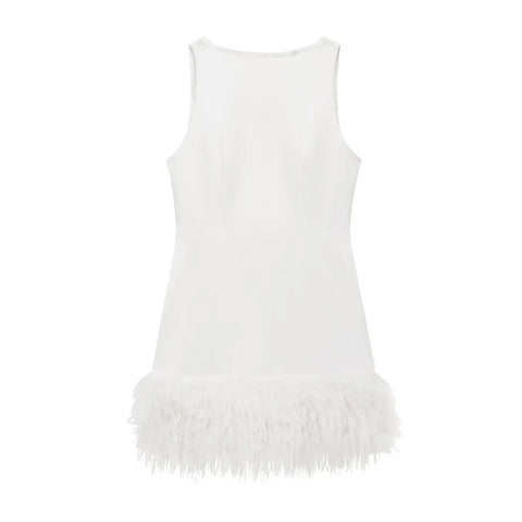 TFMLN 2024 Elegante dames mini-jurk met veren 
