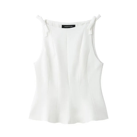MUJER White Bow Sleeveless Tops for Women