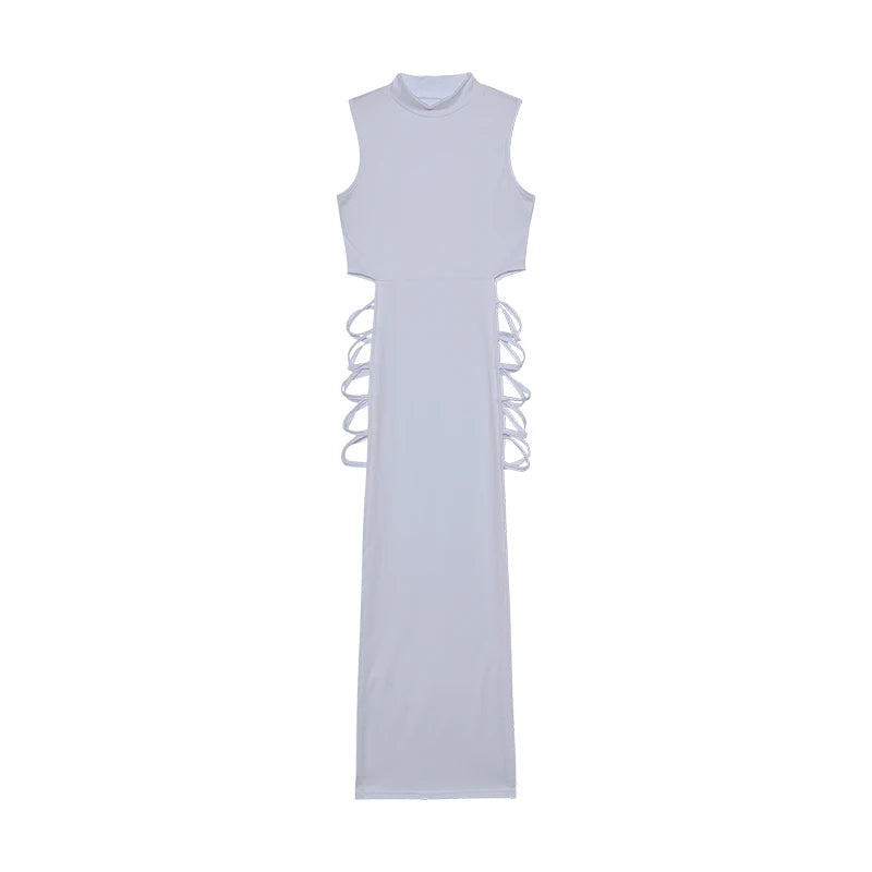 Criss Cross Cut Out Dress – Sexy Bodycon Mock Neck Sleeveless Dress for Women