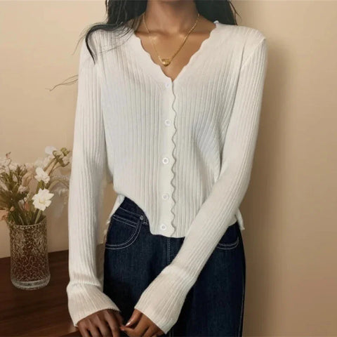 ITOOLIN Women Ruffles Long Sleeve Thin Sweater