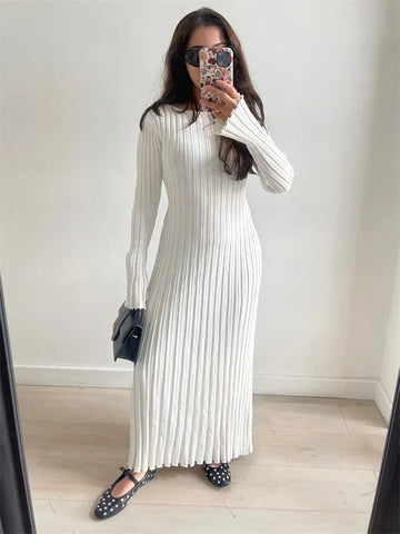 Tossy Lace-Up Dames Gebreide Maxi-jurk - Herfst Hoge Taille Mode