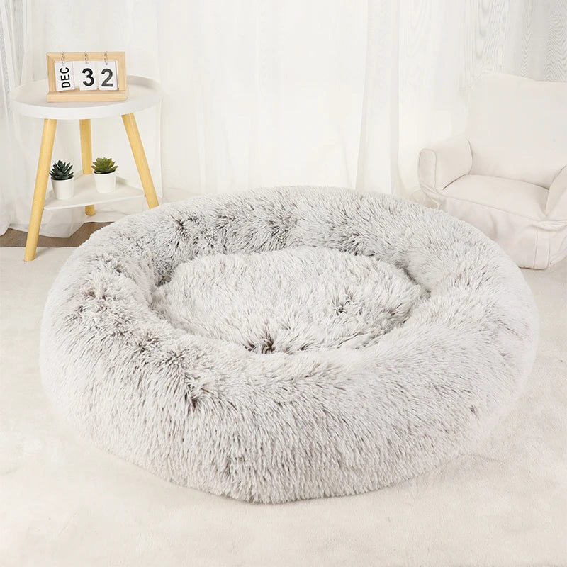 Plush Round Donut Dog Bed - Cozy & Stylish Bed for Medium to Large Pets