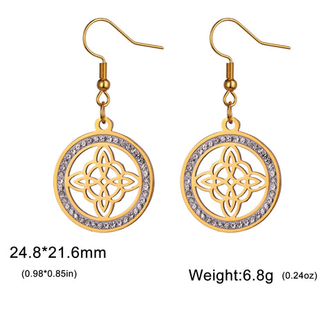 Skyrim Witch Knot Drop Earrings - Stainless Steel Amulet with Clear Zircon Pendant | Unique Witchcraft Jewelry for Valentine’s Day