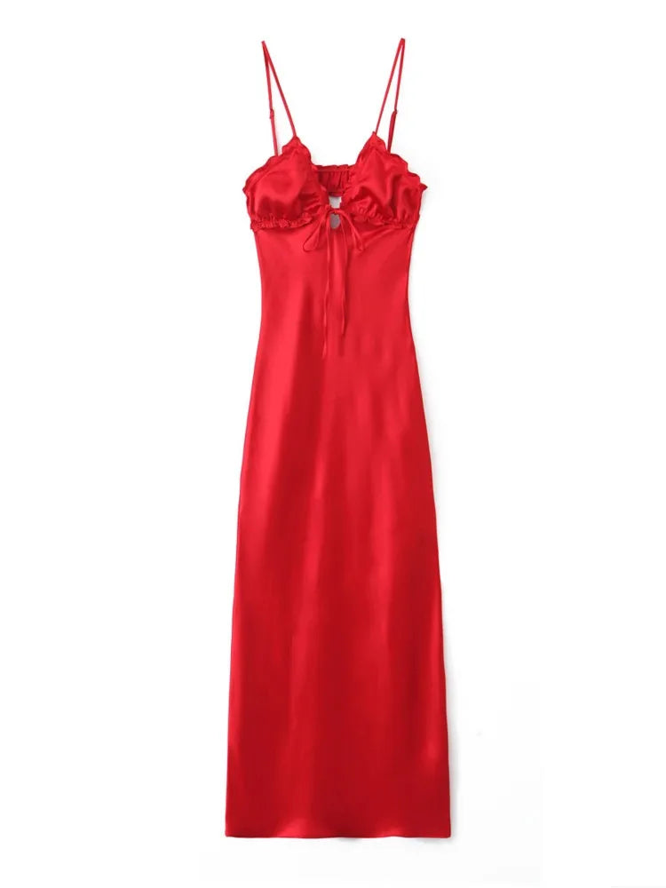 TRAF White Bow Tied Satin Sling Dress