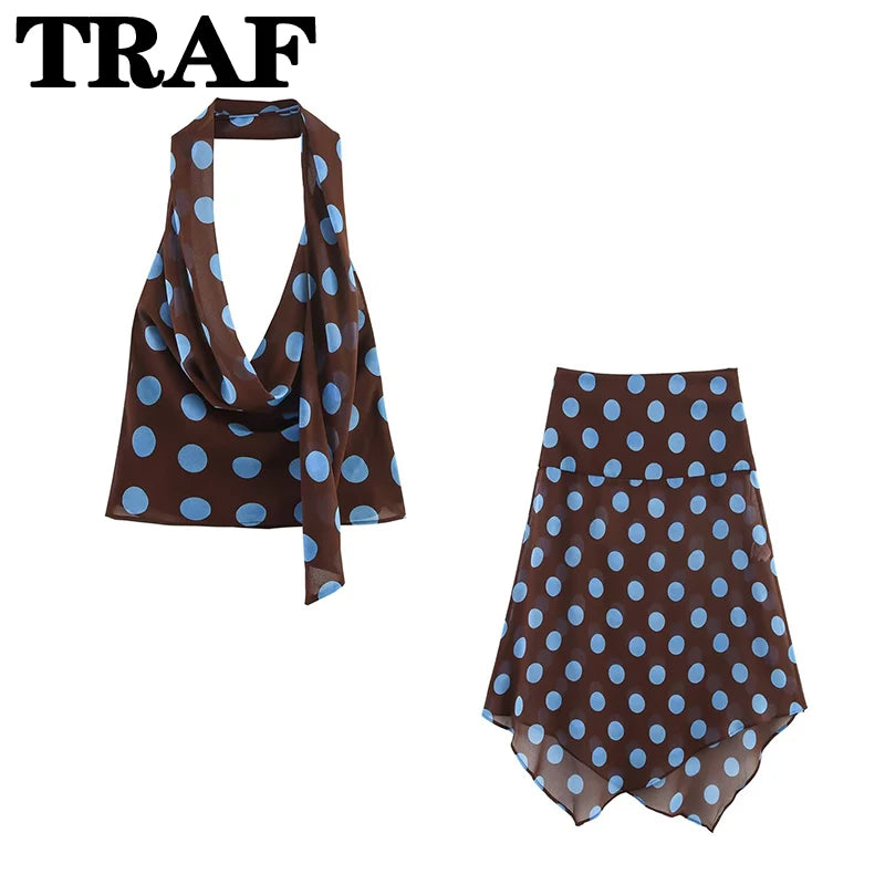 TRAF Polka Dot Printed Midi Skirts Two Piece Sets