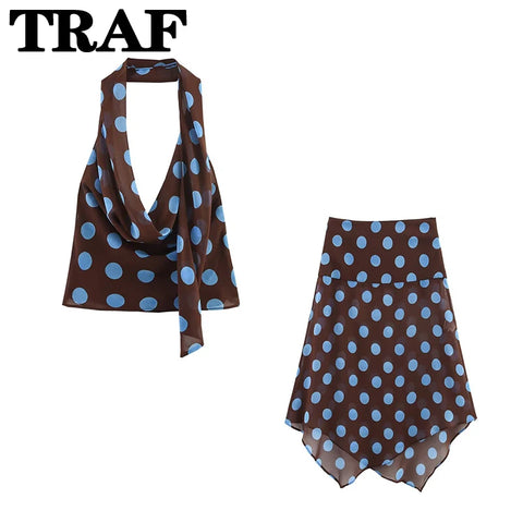 TRAF Polka Dot Printed Midi Skirts Two Piece Sets